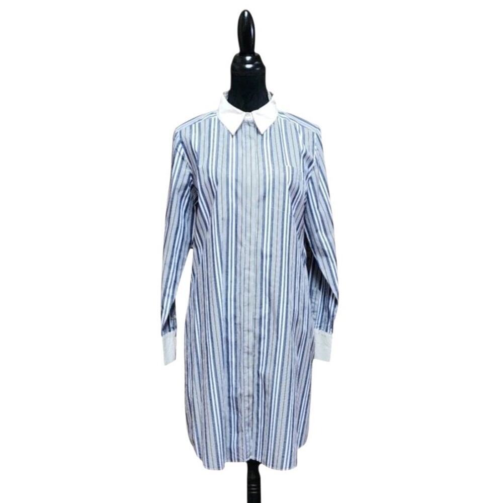 Calvin Klein Womens Size 10 Blue/White Striped Long-Sleeve Button-Up Shirt Dress - Picture 2 of 8